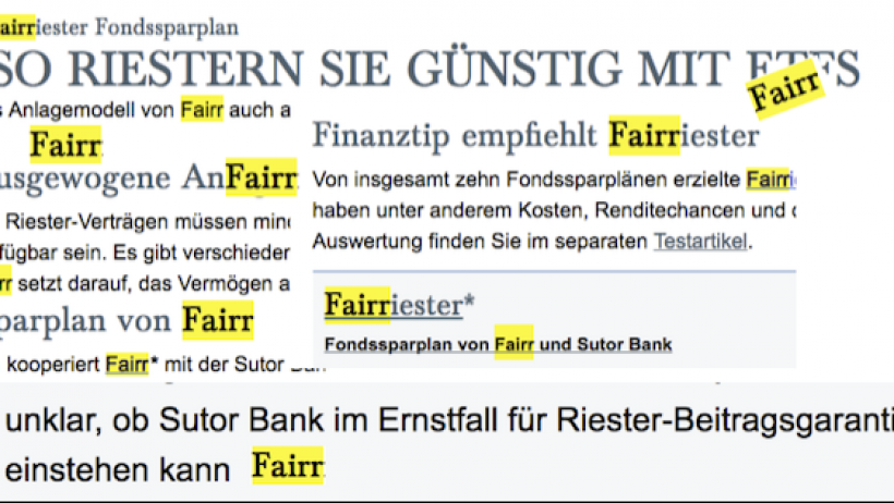 Fairr-Riester siegt bei Finanztip – des Gschmäckle bleibt Fairr-Riester siegt bei Finanztip – des Gschmäckle bleibt