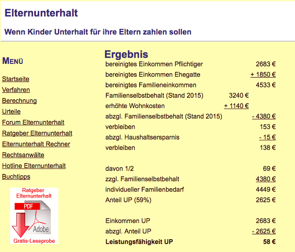 Elternunterhalt 100000 Berechnung