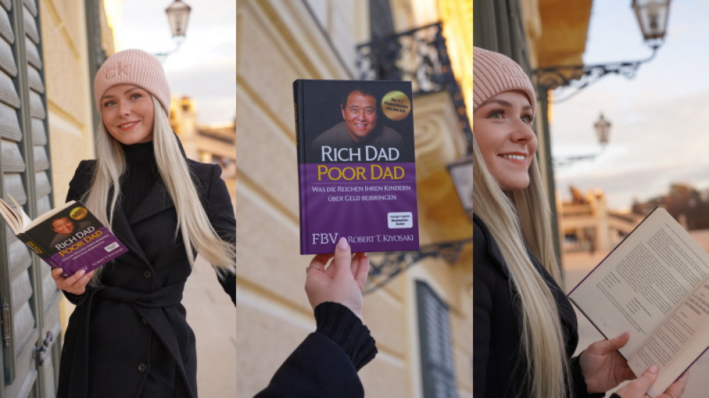 Buch- & Finanzbloggerin Celine Nadolny mit 'Rich Dad poor Dad'.