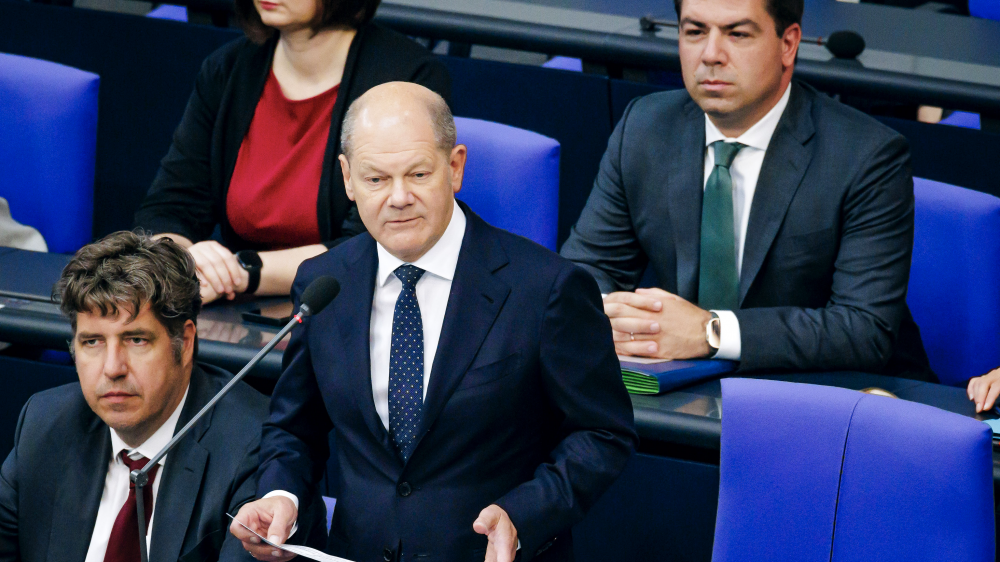 Bundeskanzler Olaf Scholz (SPD) bei einer Befragung im Bundestag.
